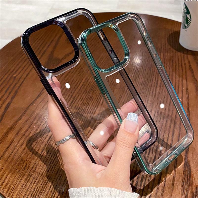 Ốp Điện Thoại Acrylic Cứng Viền TPU Dẻo Trong Suốt Chống Sốc Sang Trọng Cho iPhone 14 Pro Max 13 12 11 Pro Max X XR XS 7 8 Plus