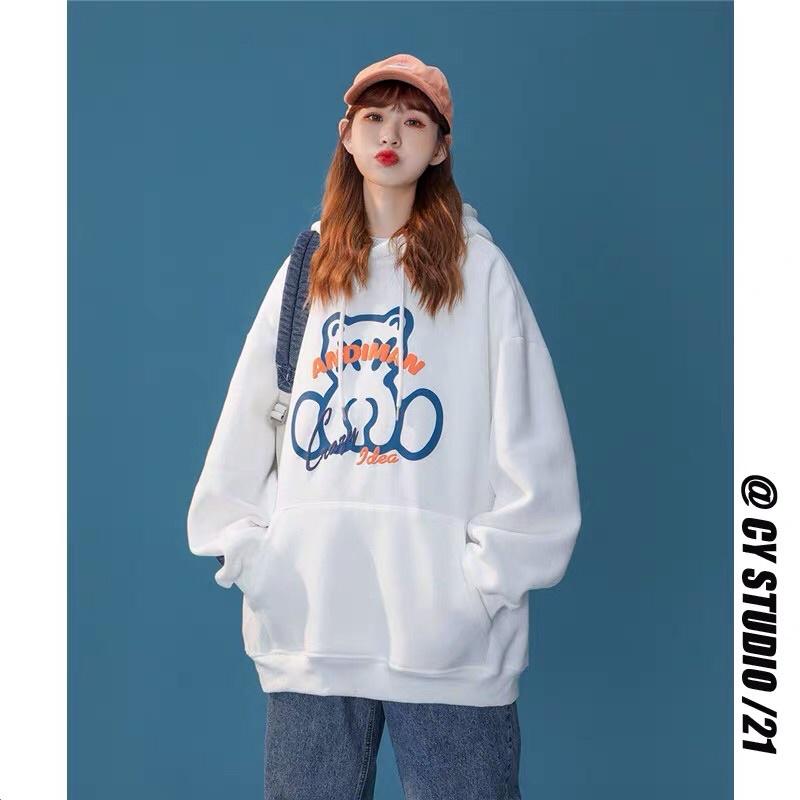 Áo khoác chui đầu hoodie nỉ ngoại tay phồng in gấu unisex ulzzang nam nữ AN426