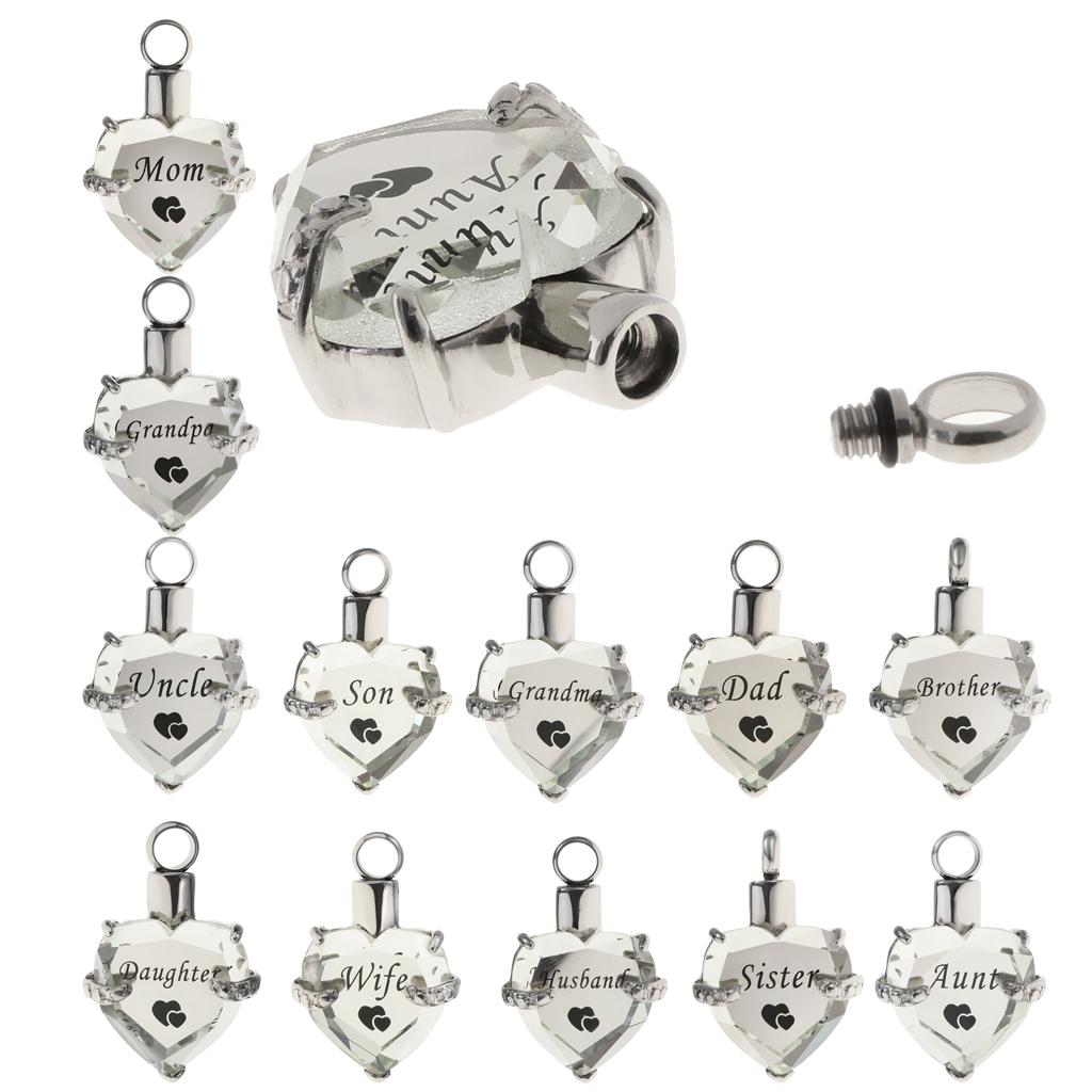 Crystal Love Heart Cremation Jewelry Ash Urn Pendant Keepsake for Chain Necklace