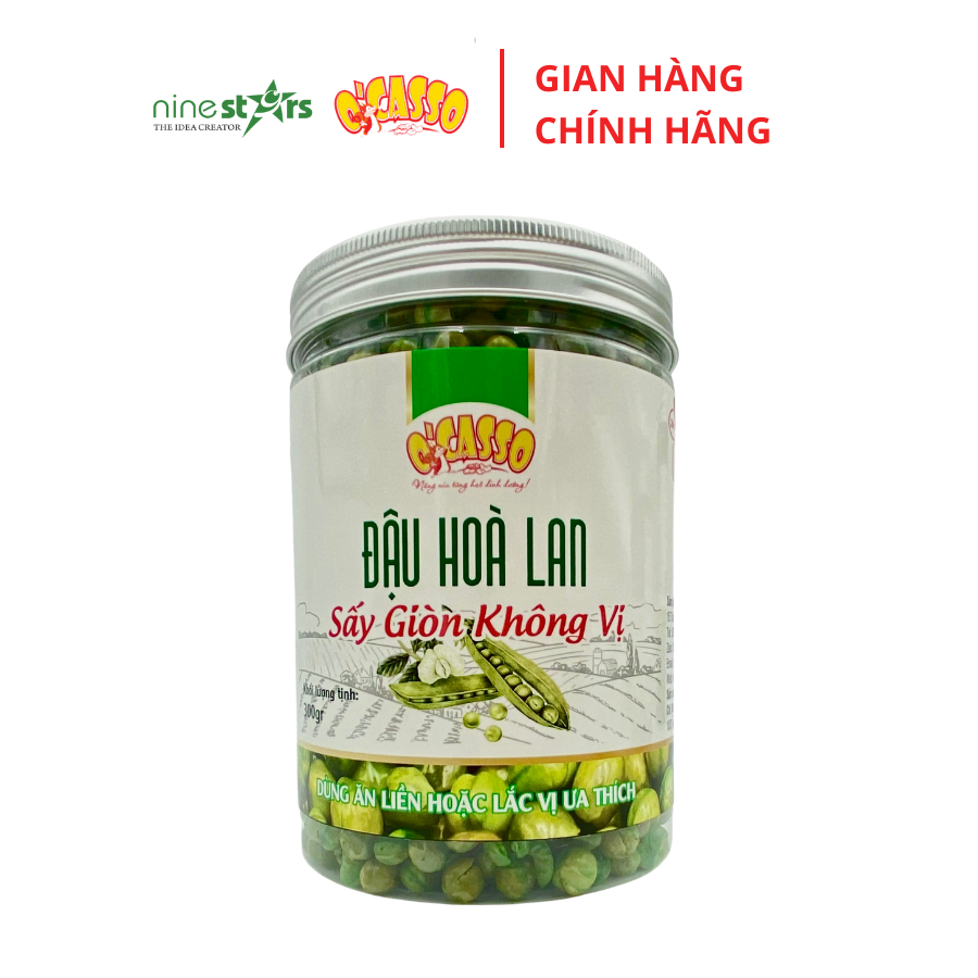 Đậu Hà Lan Sấy Giòn Không Vị O'Casso. Ăn liền hoặc lắc vị ưa thích hộp 300g