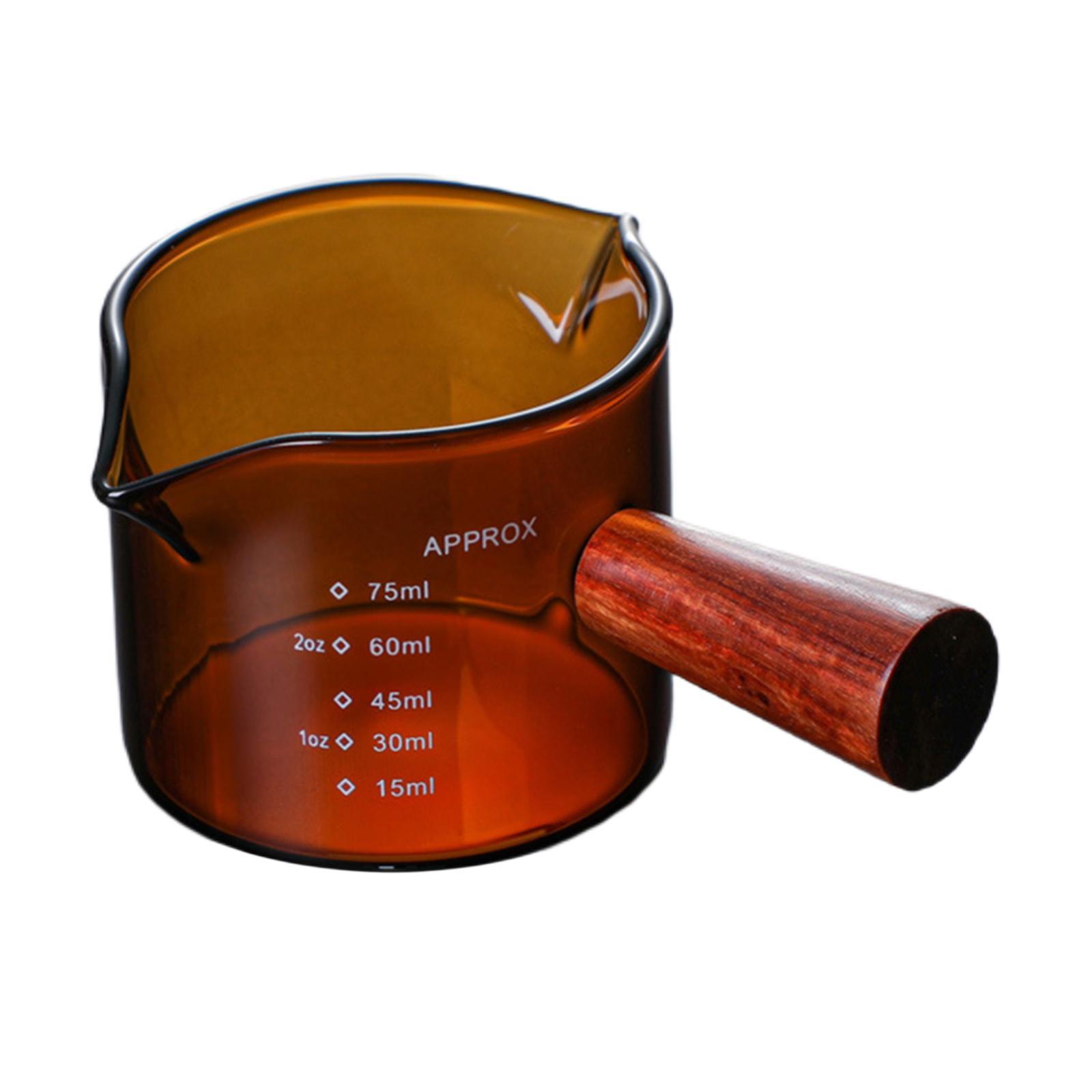 2 Pieces Espresso Coffee Cup, Measuring Cup Double Spouts With Wooden Handle