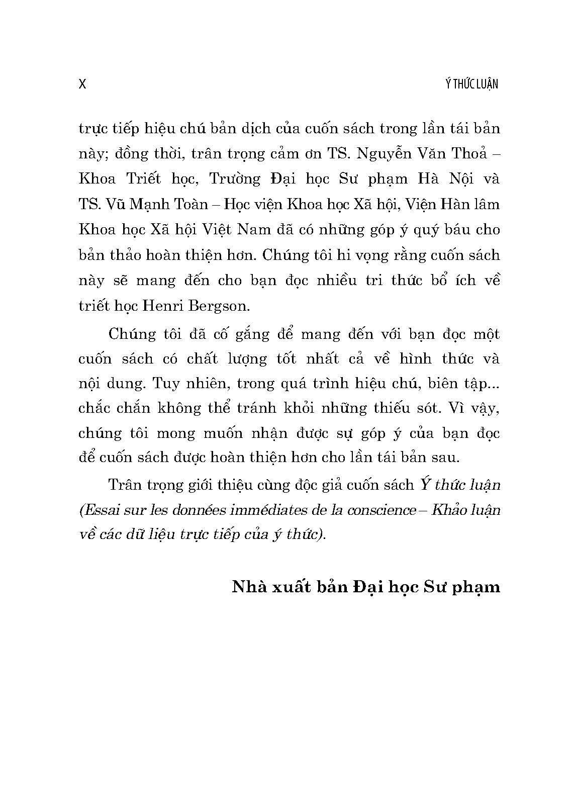 Ý Thức Luận (Essai Sur Les Données Immédiates De La Conscience) - Henri Bergson; Cao Văn Luận dịch; Phạm Anh Tuấn hiệu chú (Tái bản 2024)