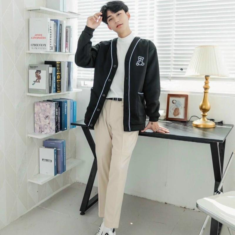 Áo cardigan nam nữ unisex khoác gió jacket dù 2 lớp cúc bấm form rộng local brand ulzzang phong cách hàn quốc đep Gấu