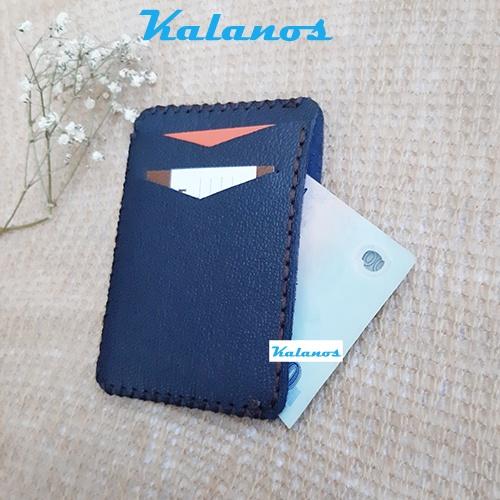 Ví card mini da bò cao cấp Kalanos KBN550-Navy, ví nhỏ đựng thẻ màu xanh Navy