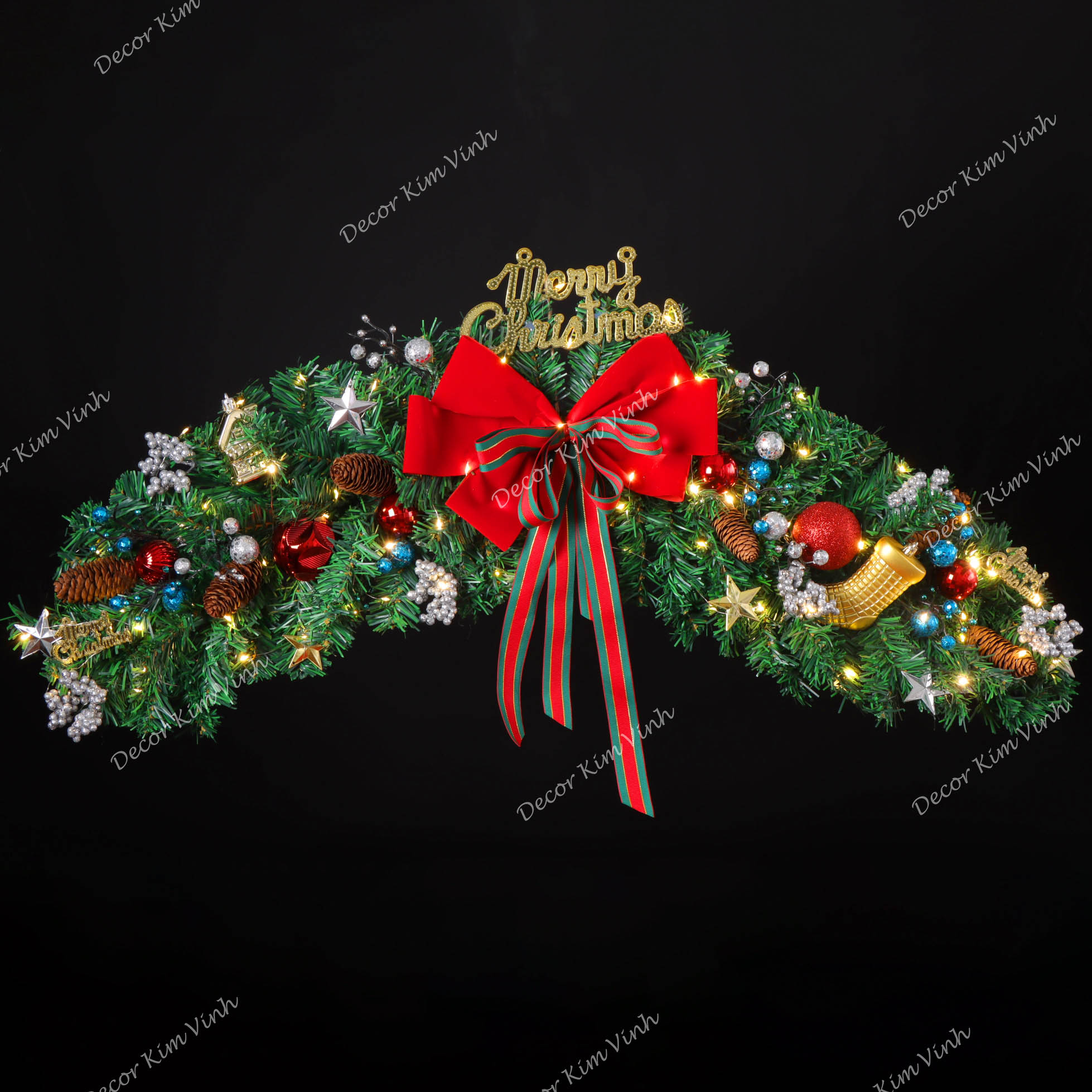Dây Treo Đối Xứng DX06 Dây Treo Merry Nơ Đỏ Trang Trí Giáng Sinh kèm đèn