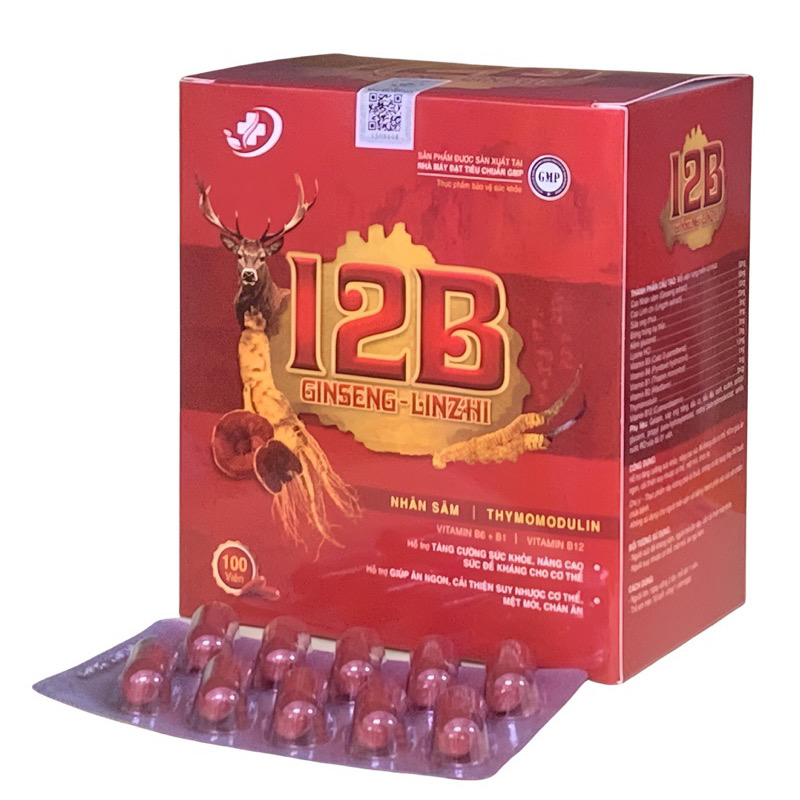 ￼Vitamin 12B Ginseng - Lingzhi Vinaphar - Hộp 100 viên nang mềm- Hỗ trợ tăng cường sức khỏe, nâng cao sức đề kháng.