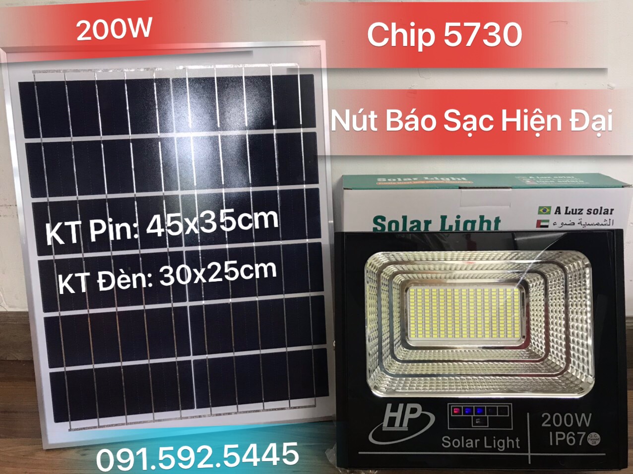 Đèn Pha Led Năng Lượng Mặt Trời 300w,200W,100W,IP67,Vỏ Nhôm Đúc, Sáng Liên Tục