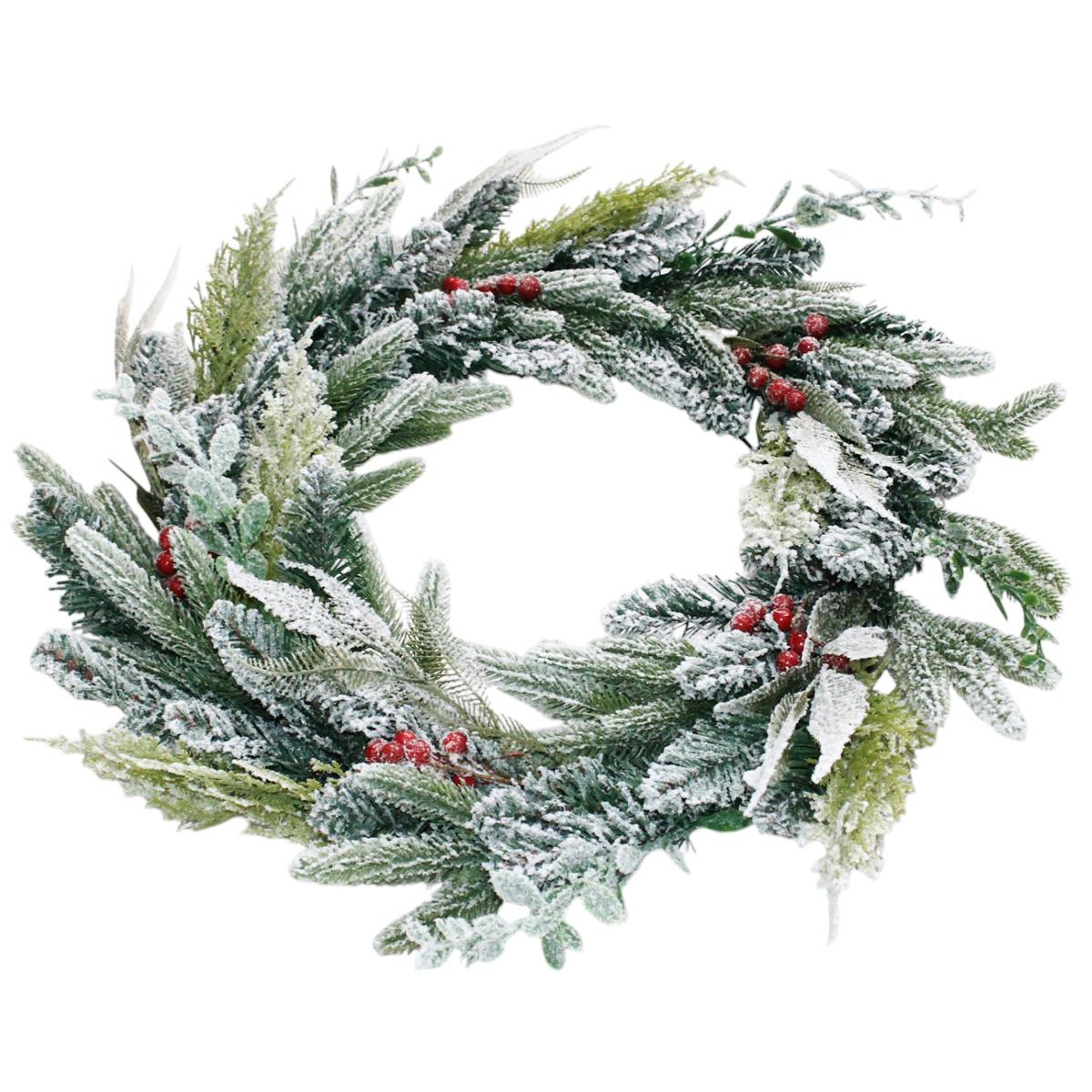 Vòng Hoa 5 Loại Lá Phủ Tuyết Trang Trí Giáng Sinh 60 cm - Chaang Chiia LP-W1-HS