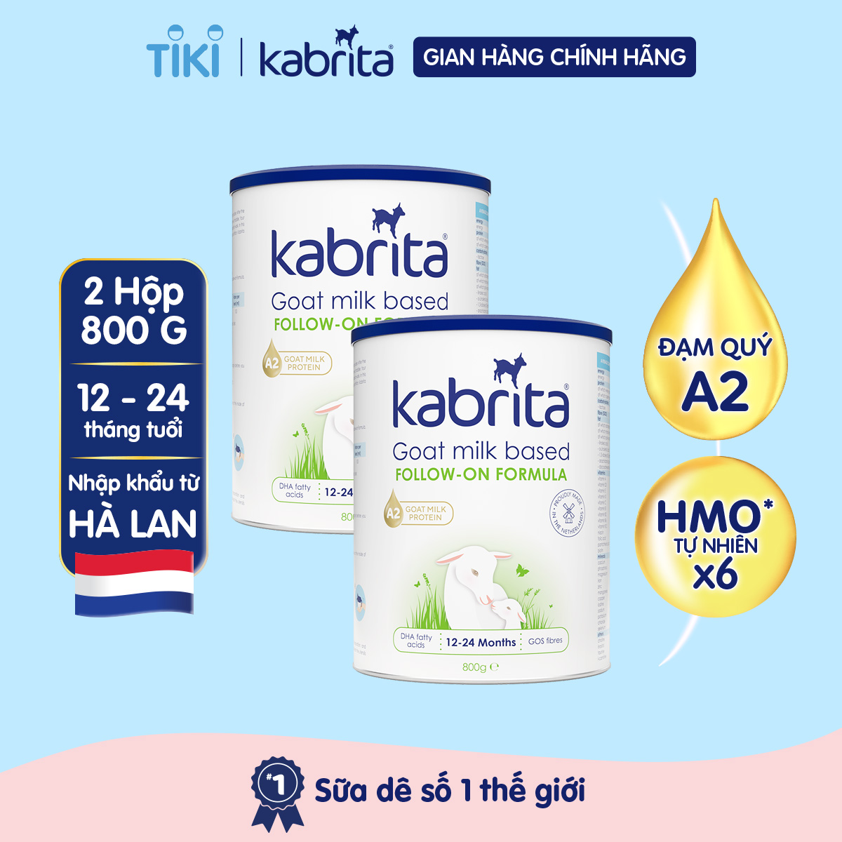 Combo 2 lon Sữa dê Kabrita số 2 cho trẻ từ 12- 24 tháng - Lon 800g