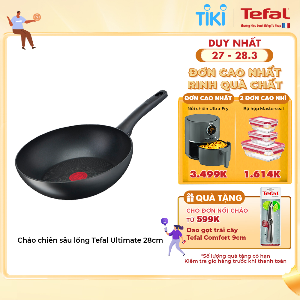 Chảo sâu lòng chống dính đáy từ Tefal Ultimate 28cm, dùng cho mọi loại bếp - Sản xuất tại Pháp - Hàng chính hãng