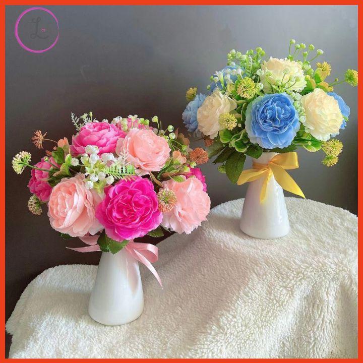 Lọ Hoa Hồng Trà Bình Hoa Decor Bàn Kệ Tủ Giá Sách