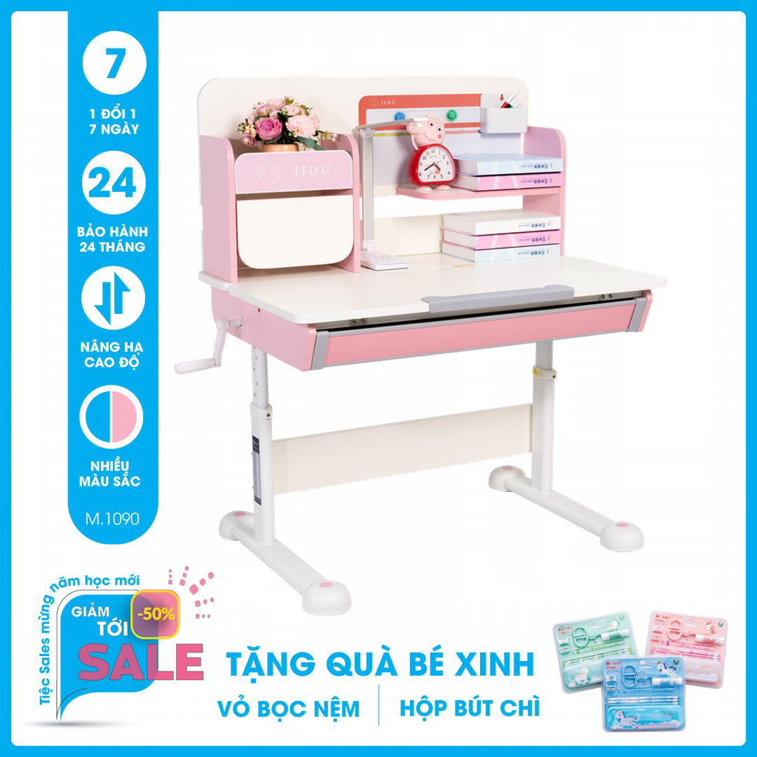 Bàn học thông minh SMLIFE Jossie 90cm - M1090 - Xanh | 90cm x 56cm x 56-76cm (mặt bàn nâng hạ)