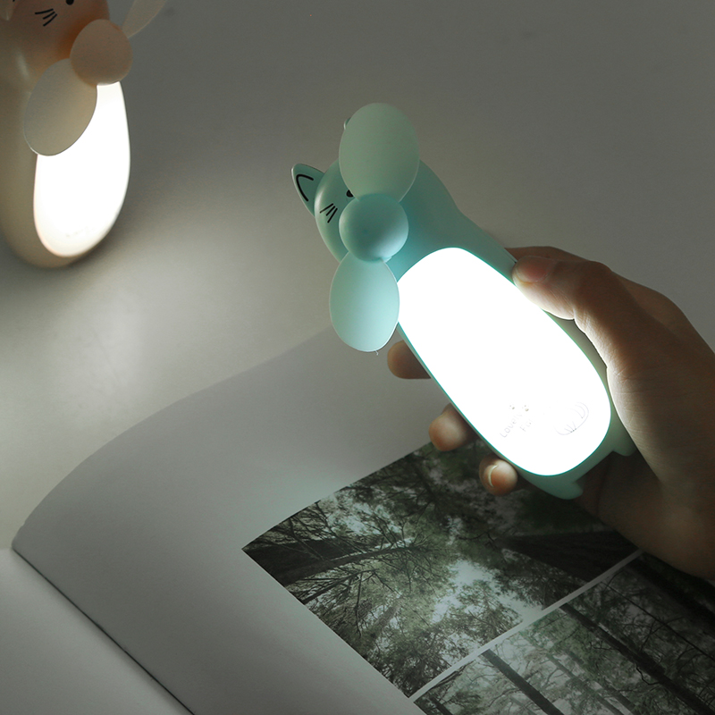 Quạt Mini cầm tay hình chú mèo kèm đèn Led - Sử Dụng Pin Sạc
