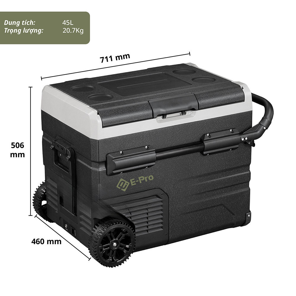 [Hàng Chính Hãng] Tủ lạnh ô tô di động E-pro TWW45 - Làm đá siêu tốc - Có bánh xe kéo - Cắm trại hoặc sử dụng tại nhà