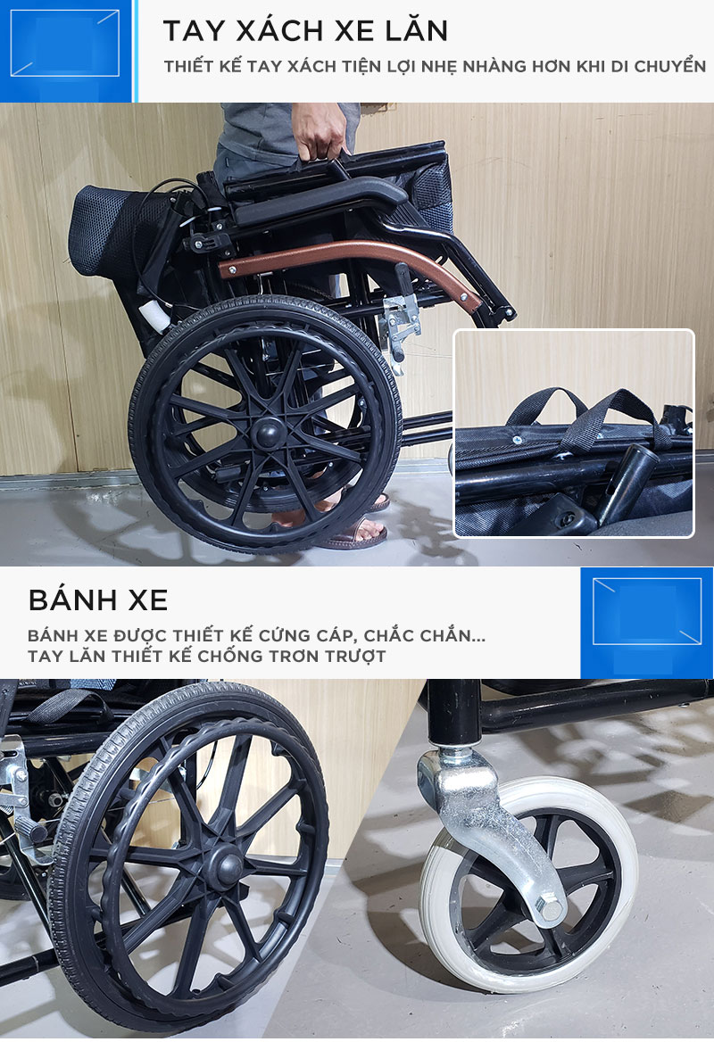 Xe lăn gấp gọn xách tay, siêu nhỏ gọn, siêu nhẹ - Tay ghế có thể nâng lên tiện cho việc ra vào - Hàng chính hàng NIKITA 2023