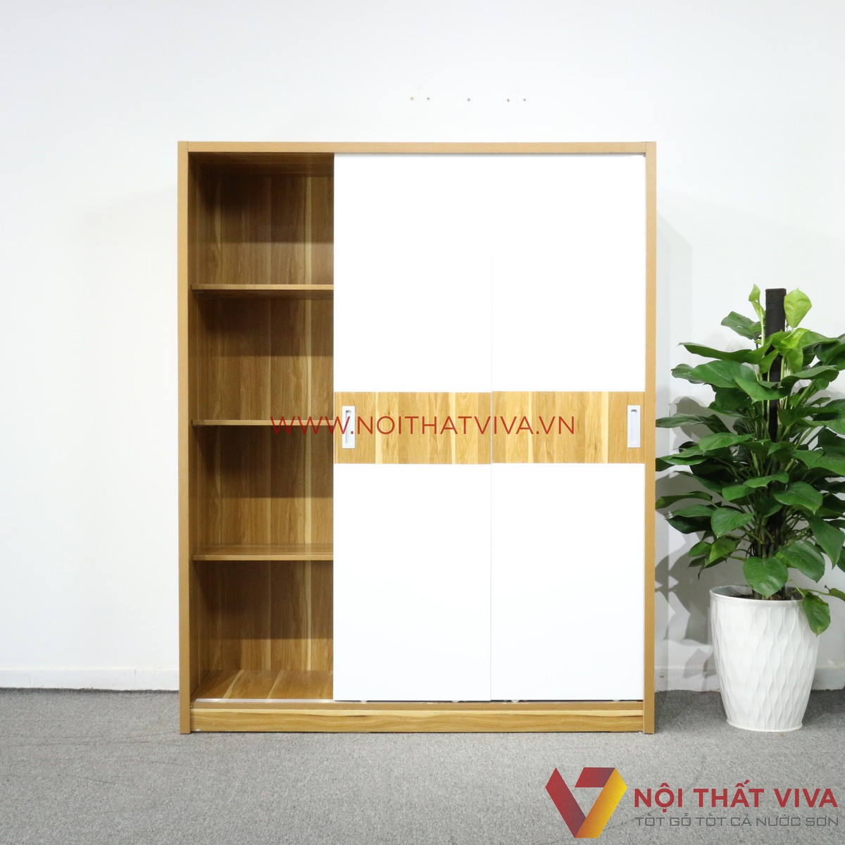 Tủ Áo 3 Cánh Cửa Lùa Gỗ MDF Melamine Màu Sọc Vàng Cánh Trắng Đẹp Giá Rẻ
