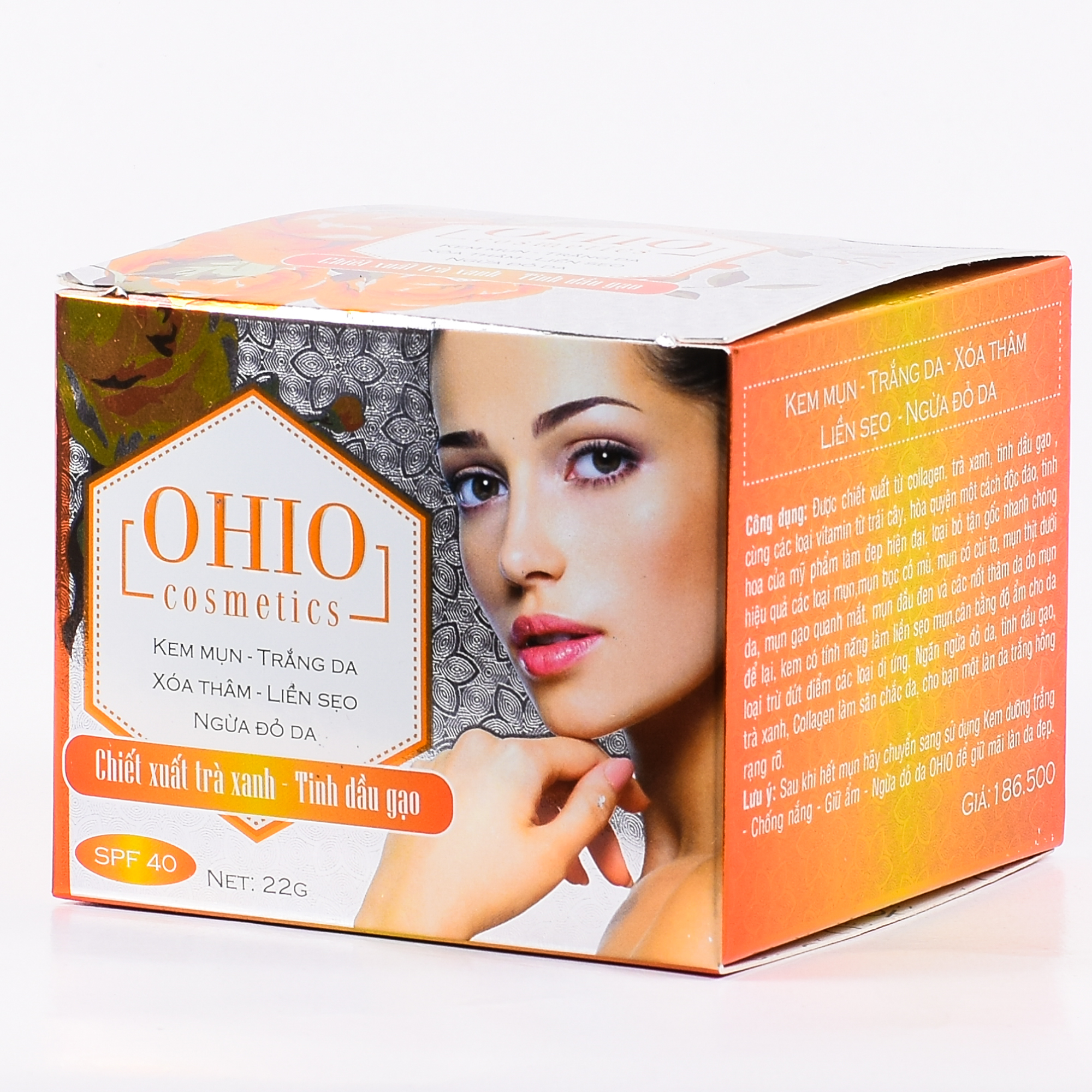 Kem Ngừa Mụn-Trắng da- Xóa thâm- Liền sẹo- Ngừa đỏ da- Chiết xuất trà xanh tinh dầu gạo - OHIO - 22