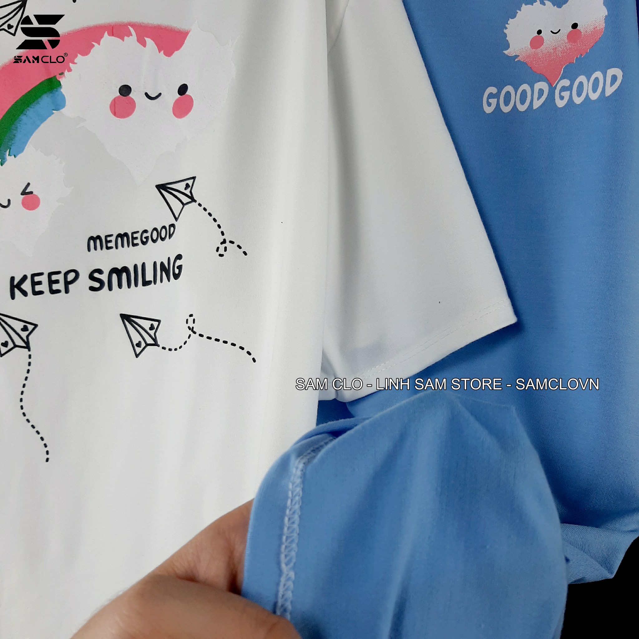 Áo thun tay lỡ nam nữ SAM CLO form rộng dáng Unisex in chữ KEEP SMILLING CÓ SIZE