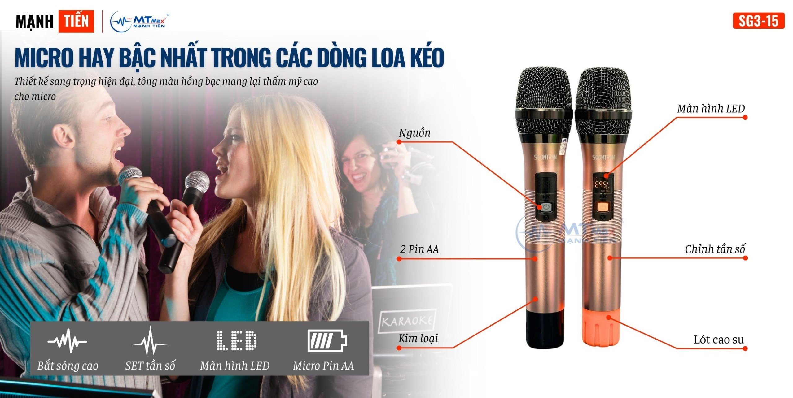 Loa Kéo Có Micro Hay Bậc Nhất Soontran SG315 Bass 35cm Công Suất 600W Tùy Chỉnh Bass, Treble, Echo, Delay Hàng chính hãng