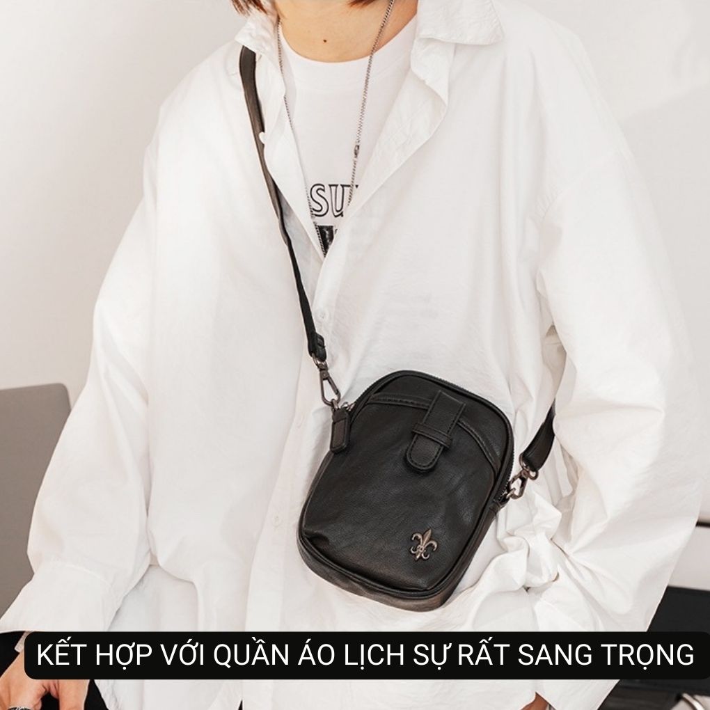 Túi đeo chéo da nam nữ mini Hàn Quốc nhỏ gọn đi học, đi chơi đẹp thời trang thanh lịch BAM049