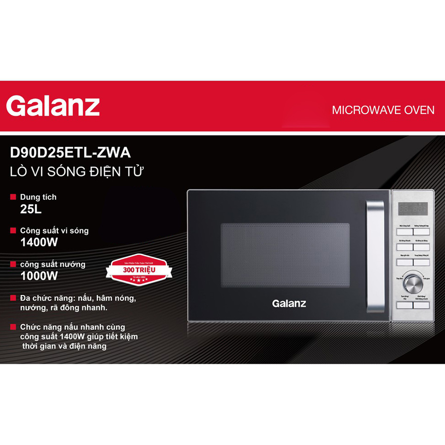 Lò Vi Sóng Có Nướng Điện Tử Galanz  D90D25ETL-ZWA (25 Lít) - Hàng Chính Hãng