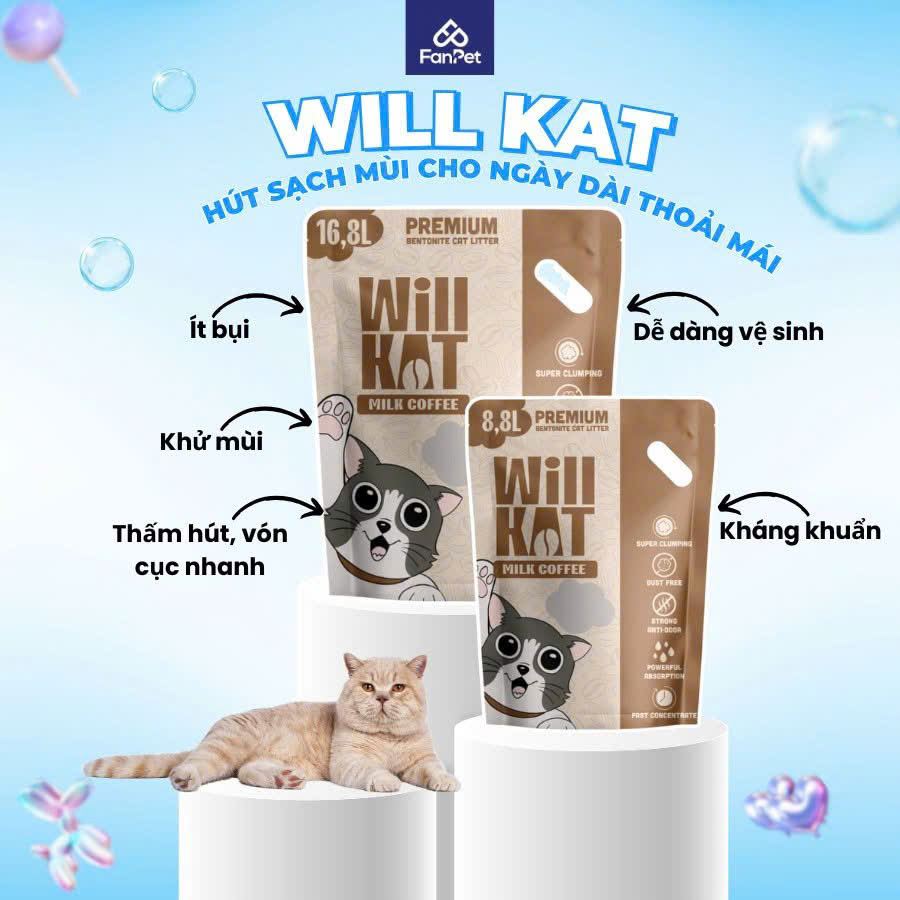 CÁT VỆ SINH WILL KAT TÚI 16,8L (8kg) - WILLKAT CÁT KHỬ MÙI CHO MÈO