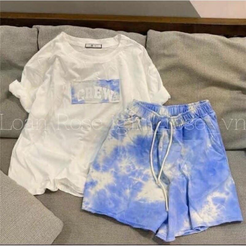 Bộ Áo Quần Cộc Loang CREW Set Áo Phông Quần Đùi
