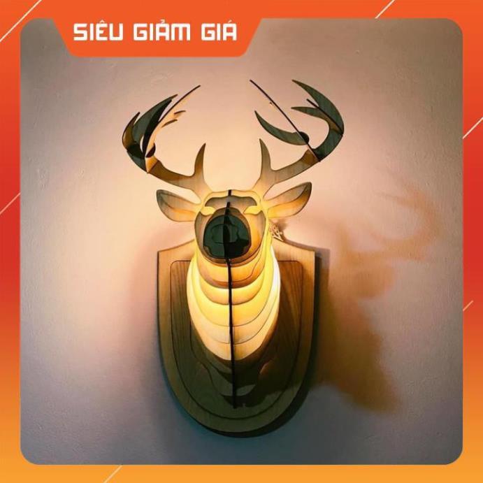 Đèn gỗ trang trí hình đầu hươu sang trọng