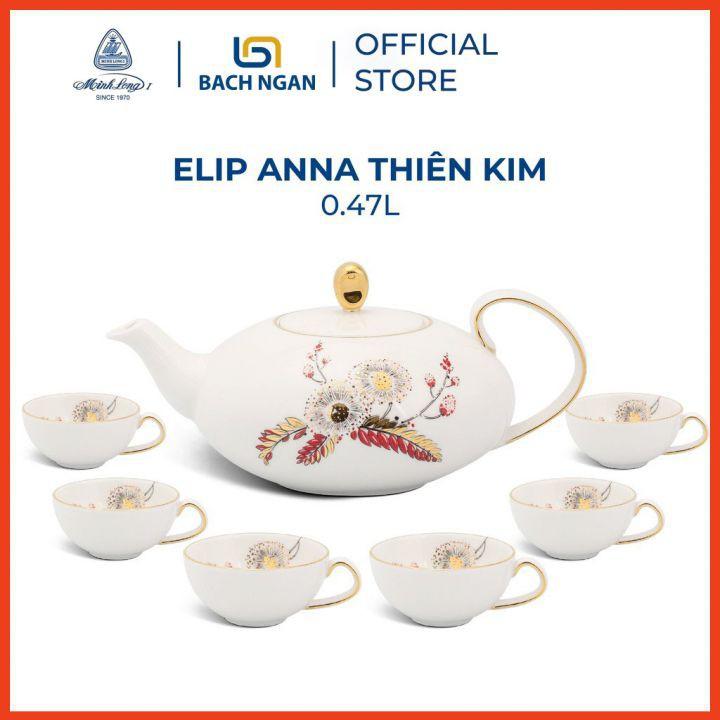 Bộ Ấm Trà Elip 0.47 L - Anna Thiên Kim Viền Vàng - Gốm sứ cao cấp Minh Long I