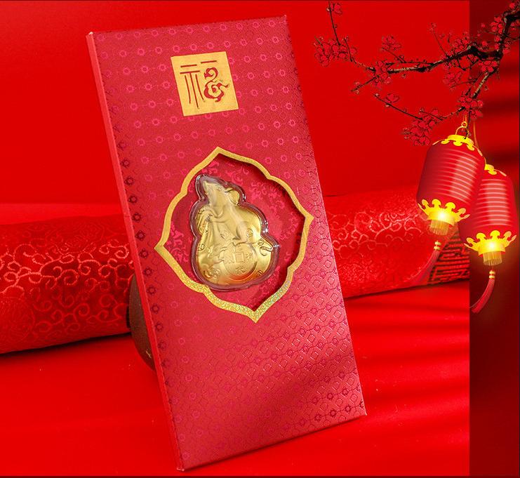 Bao Lì Xì Con Chuột Mạ Vàng 24k - Lì Xì Kim Tý ôm túi vàng chiêu tài rước lộc Tết Canh Tý 2020