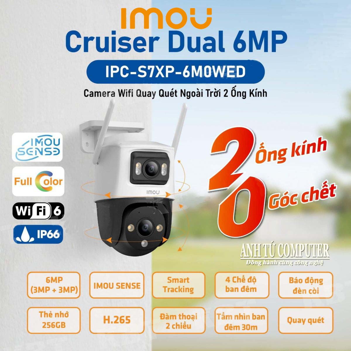Hình ảnh Camera Wifi 2 Mắt ngoài trời Imou Cruiser Dual 6MP IPC-S7XP-6M0WED hàng chính hãng
