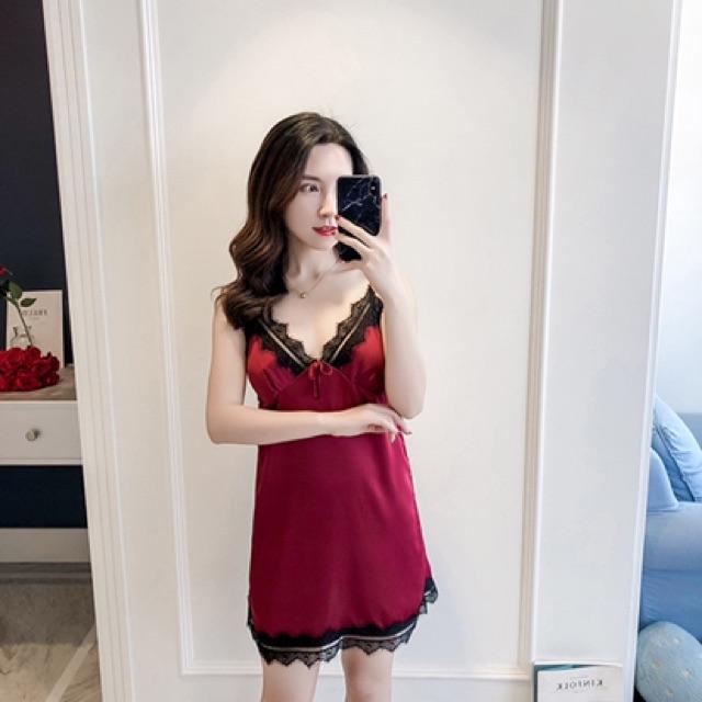 58kg -68 kg Sx624 váy ngủ lụa phối ren - đầm ngủ satin sexy gợi cảm -CAMLUU99