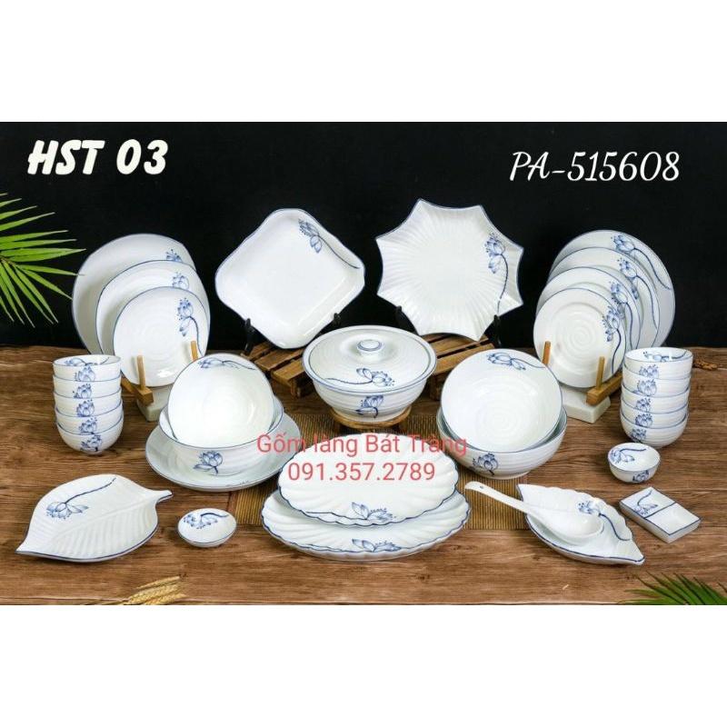 Bộ đồ ăn vẽ sen men trắng