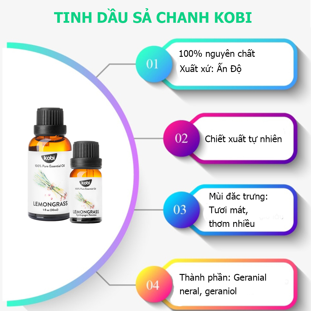 Combo Tinh Dầu Sả Chanh Kobi (50ml) + Tinh Dầu Tràm Gió Kobi (50ml) Nguyên Chất