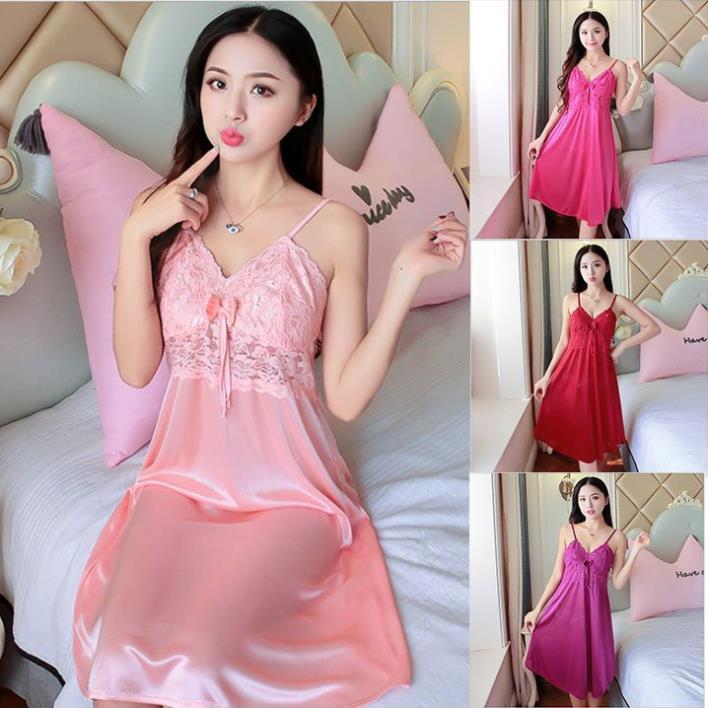 Đầm Ngủ Sexy Váy Ngủ 2 Dây Dáng Xòe️FreeShip - Chất Đẹp️ Lụa Satin Mềm Mát Mịn *
