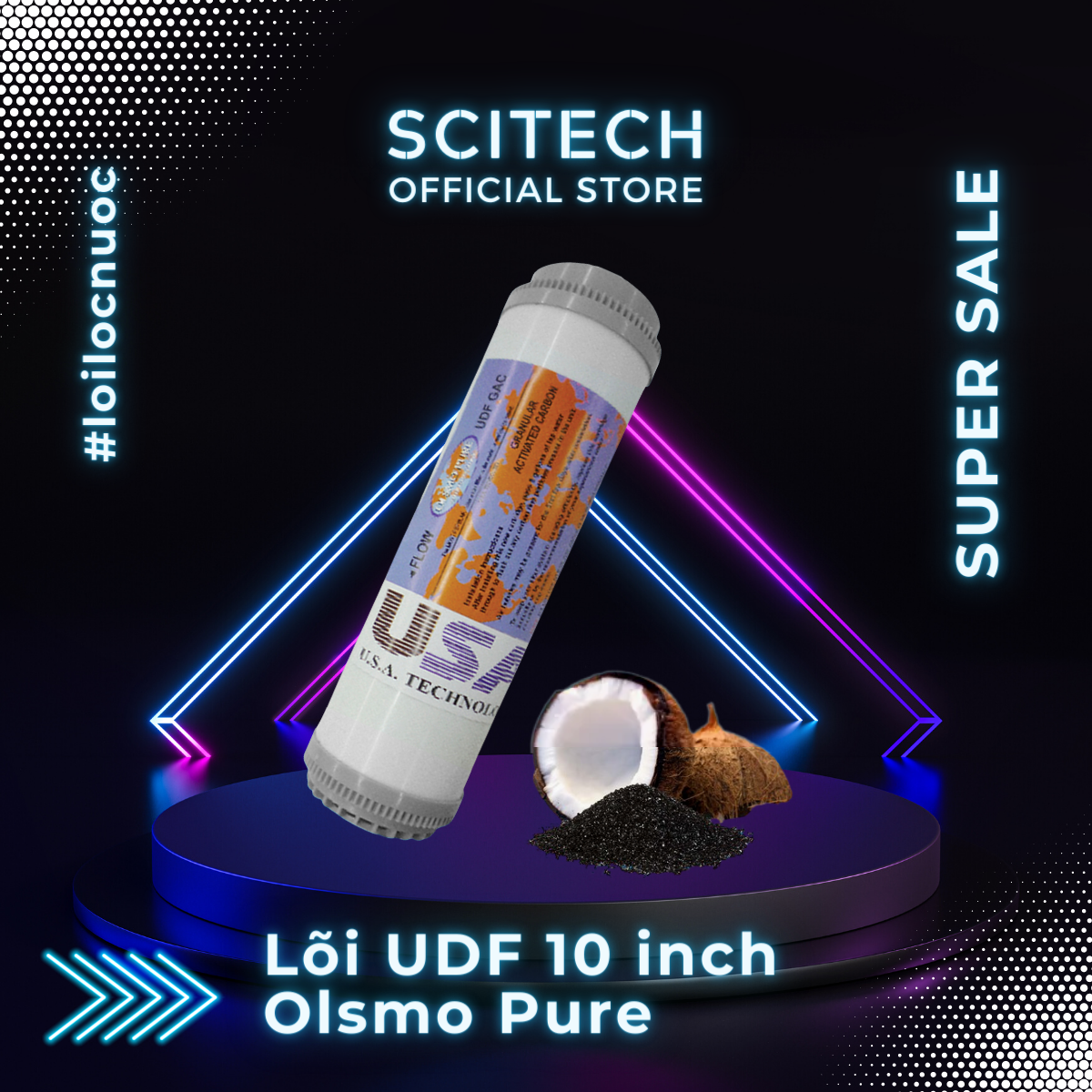 Lõi lọc nước số 2 UDF 10 inch Olsmo Pure by Scitech dùng trong máy lọc nước RO, bộ lọc thô - Hàng chính hãng