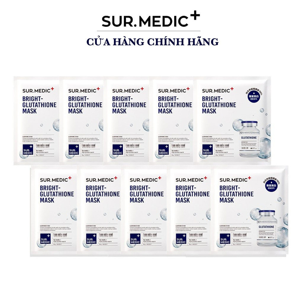 Combo 10 Mặt Nạ Dưỡng Trắng Da SURMEDIC Bright Glutathione Mask 30g x 10