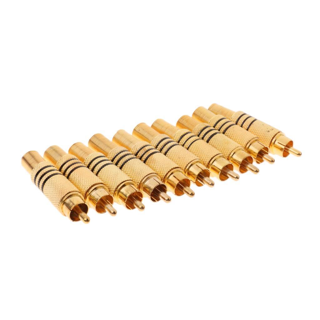 10xRCA Male Plug Solder Audio Video Cable Cord Adapter Connector Gold Plated