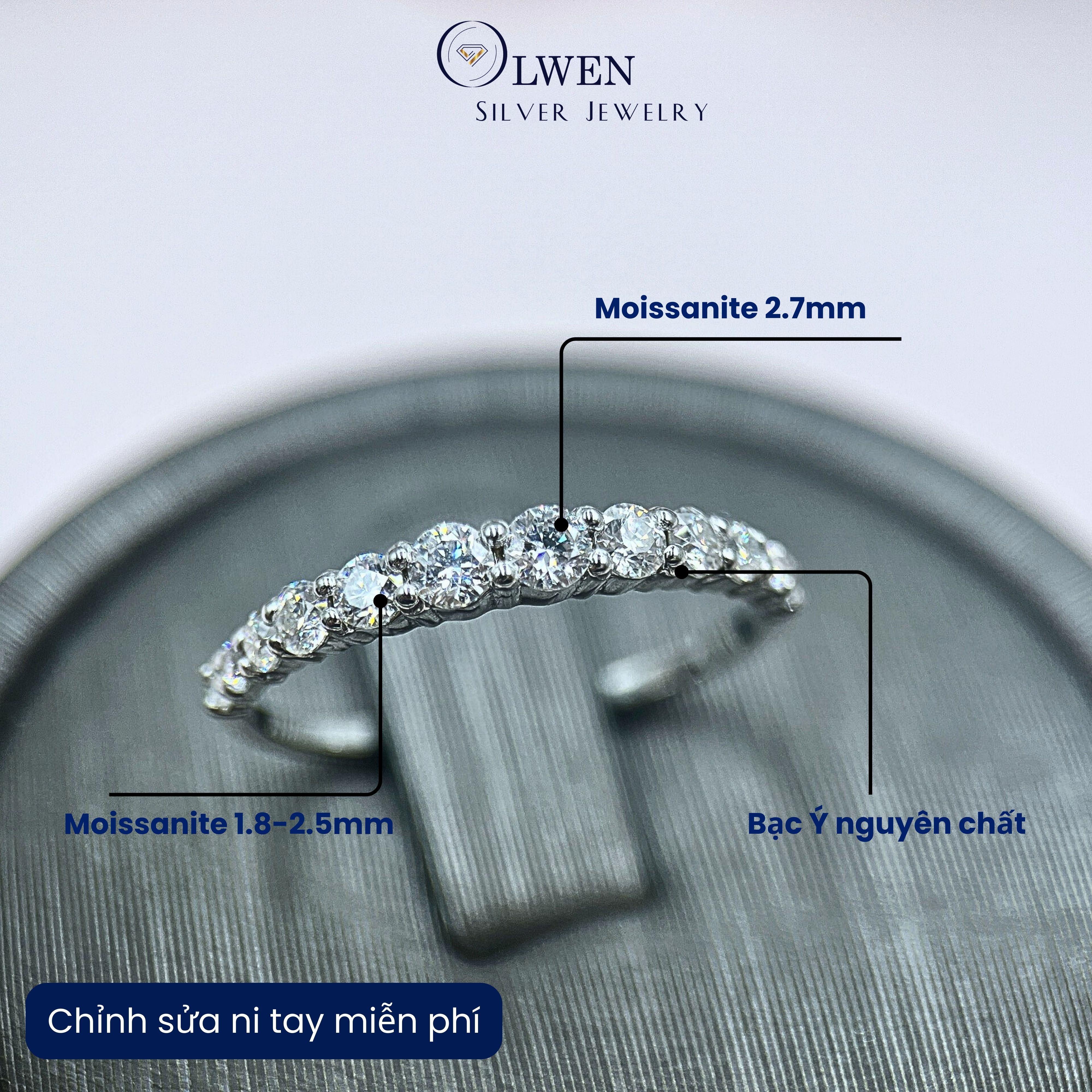 Nhẫn Bạc Nữ 925 Olwen Đính Kim Cương Moissanite