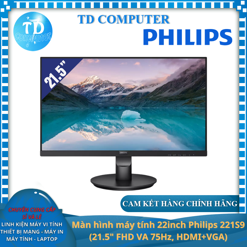 Màn hình máy tính 22inch Philips 221S9 (21.5&quot; FHD VA 75Hz, HDMI+VGA) - Hàng chính hãng DigiWorld phân phối