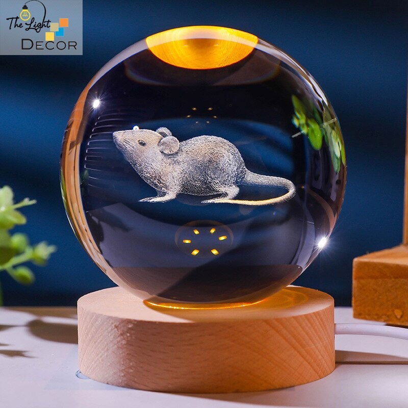 Bộ Quà Tặng Quả Cầu Pha Lê 3D larser LED 12 con giáp tuổi tí