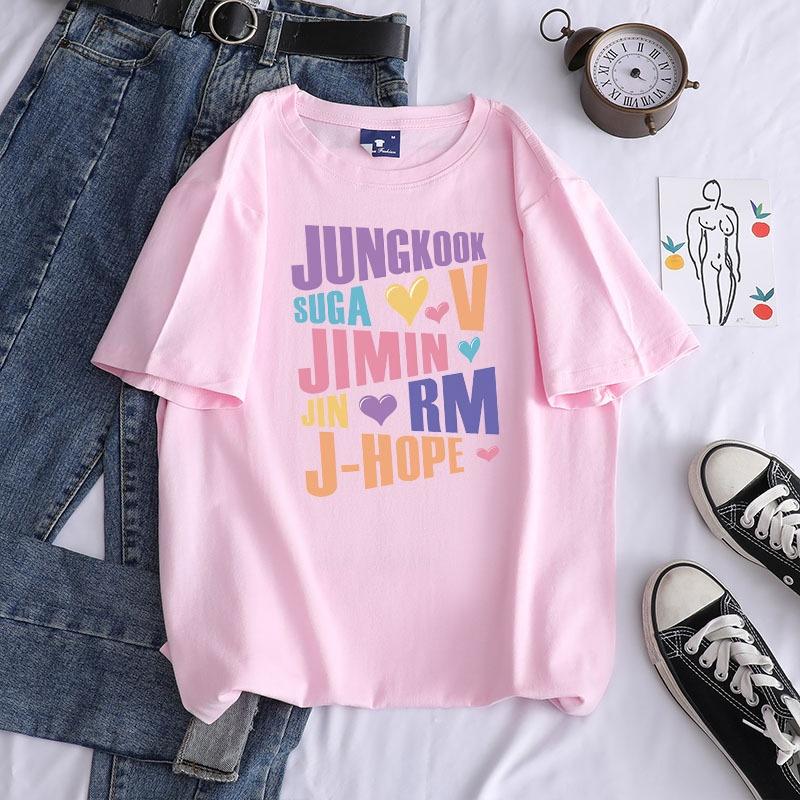 KPOP BTS ผ้าฝ้ายเสื้อยืด RM JIN SUGA J-HOPE JIMIN V JUNG KOOK พิมพ์แขนเสื้อด้านบน Men's Plus ขนาด 2022 ฤดูร้อนสไตล์