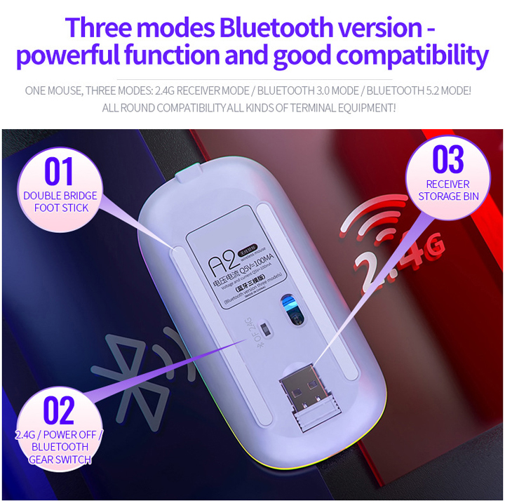 Chuột sạc 2 chế độ bluetooth và usb led chuyển màu