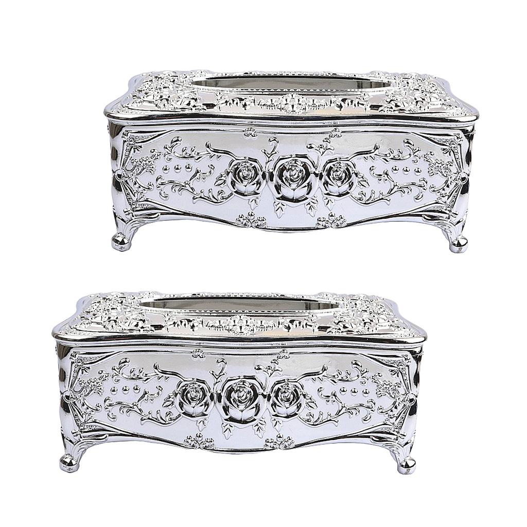 2pcs European Style Tissue Box Cover Living Room Car Tissue Holder Cover-Silver
