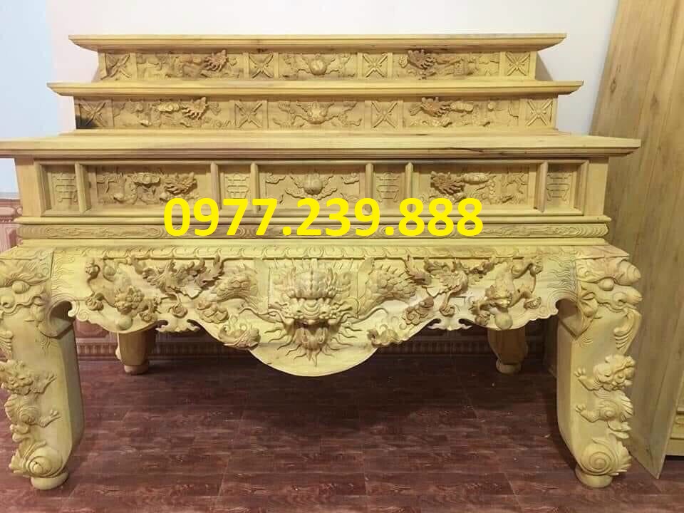 Sập thờ gỗ mít nam phi 3 cấp chân 22cm, dài 217cm