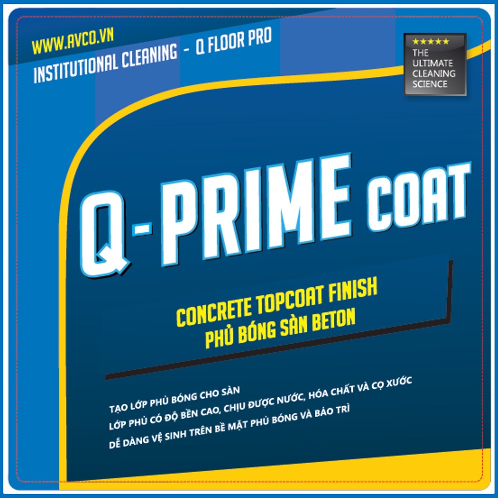 Phủ bóng sàn bê tông AVCOChem - Q PRIME Coat - Siêu bóng bền tiết kiệm - Can 4 lít - Hàng chính hãng
