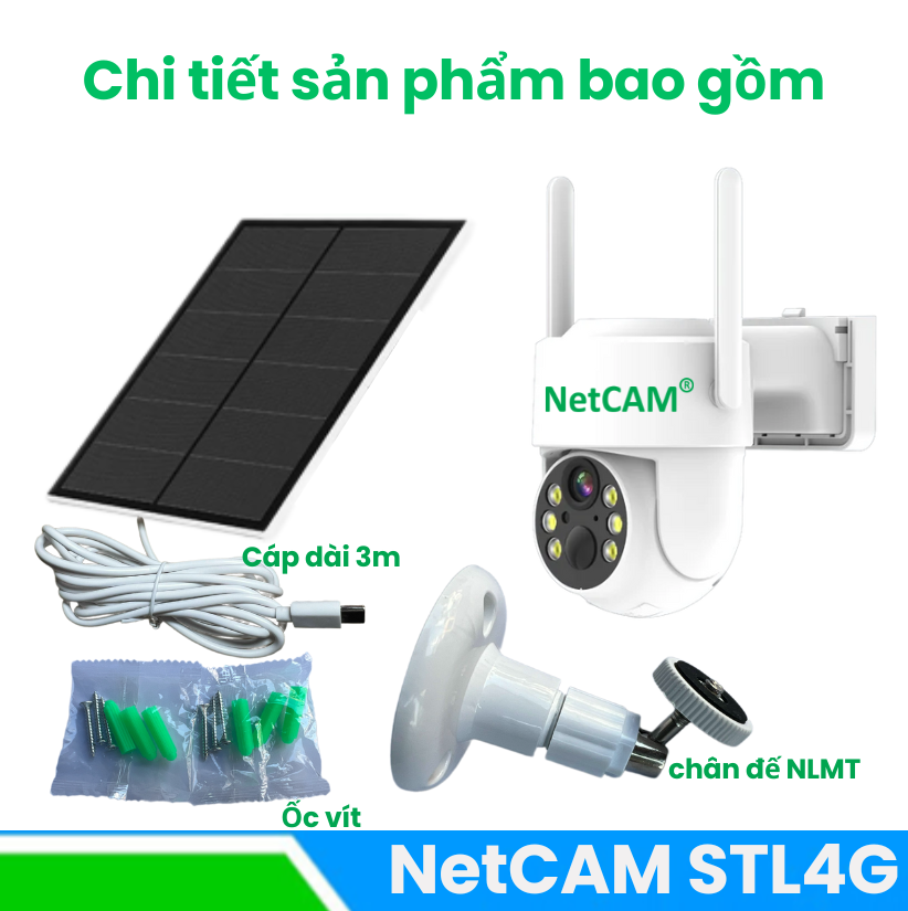 Camera Năng Lượng Mặt Trời 4G Không Dây NetCAM STL4G, Chất lượng video HD 4MP, Dùng Sim 4G, Dung lượng pin 8000mAh - Hàng Chính Hãng