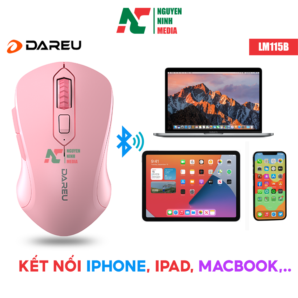 Chuột Bluetooth Dareu LM115B Pink (Màu Hồng) - Kết Nối Điện Thoại, iPad, Macbook - Hàng Chính Hãng