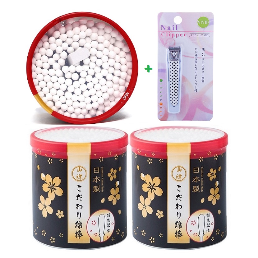 Combo 03 hộp tăm bông lấy ráy tai 180P hàng cao cấp nội địa Nhật Bản (Made in Japan) tặng bấm móng tay trẻ em 8.5cm (giao màu ngẫu nhiên)