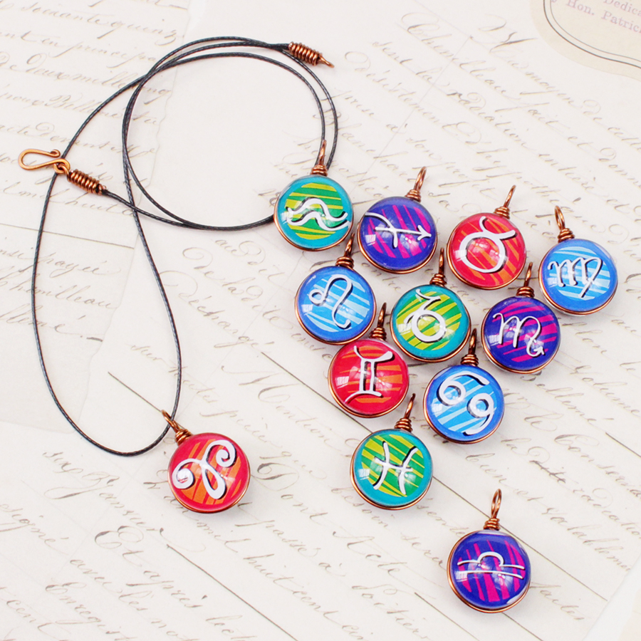 Dây chuyền mặt 14mm hình 12 cung hoàng đạo Zodiac màu sắc tươi sáng 14MM-002